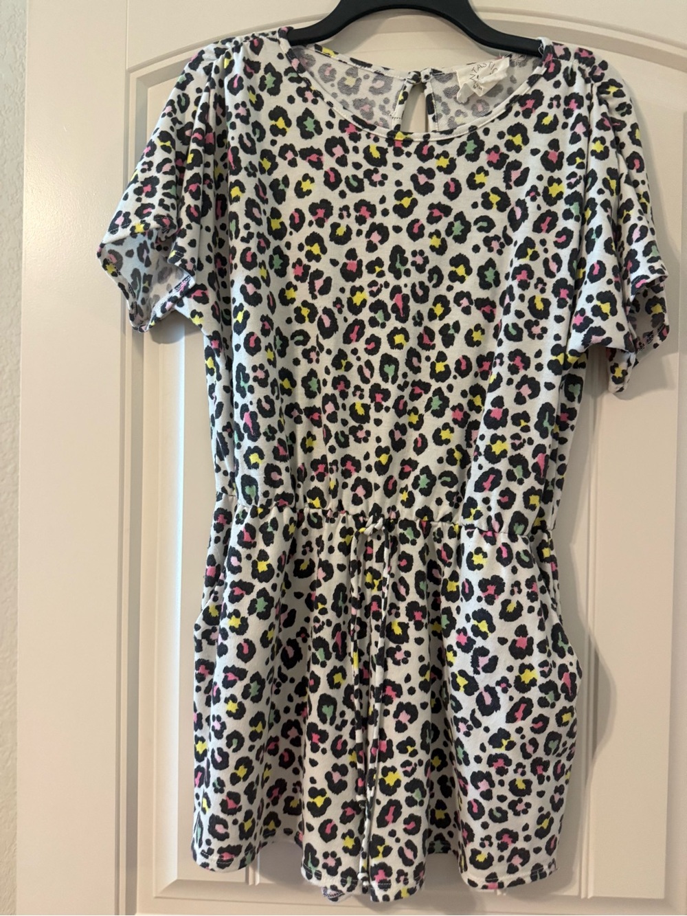 Fantastic Fawn White Leopard-Print Romper with Pink, Yellow & Green Spots